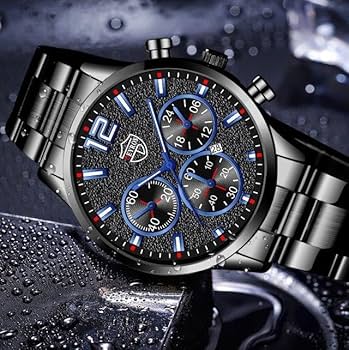 クロノグラフ 腕時計 Amazon.co.jp: b34 クロノグラフ メンズ DEYROS 腕時計 黒ブルー